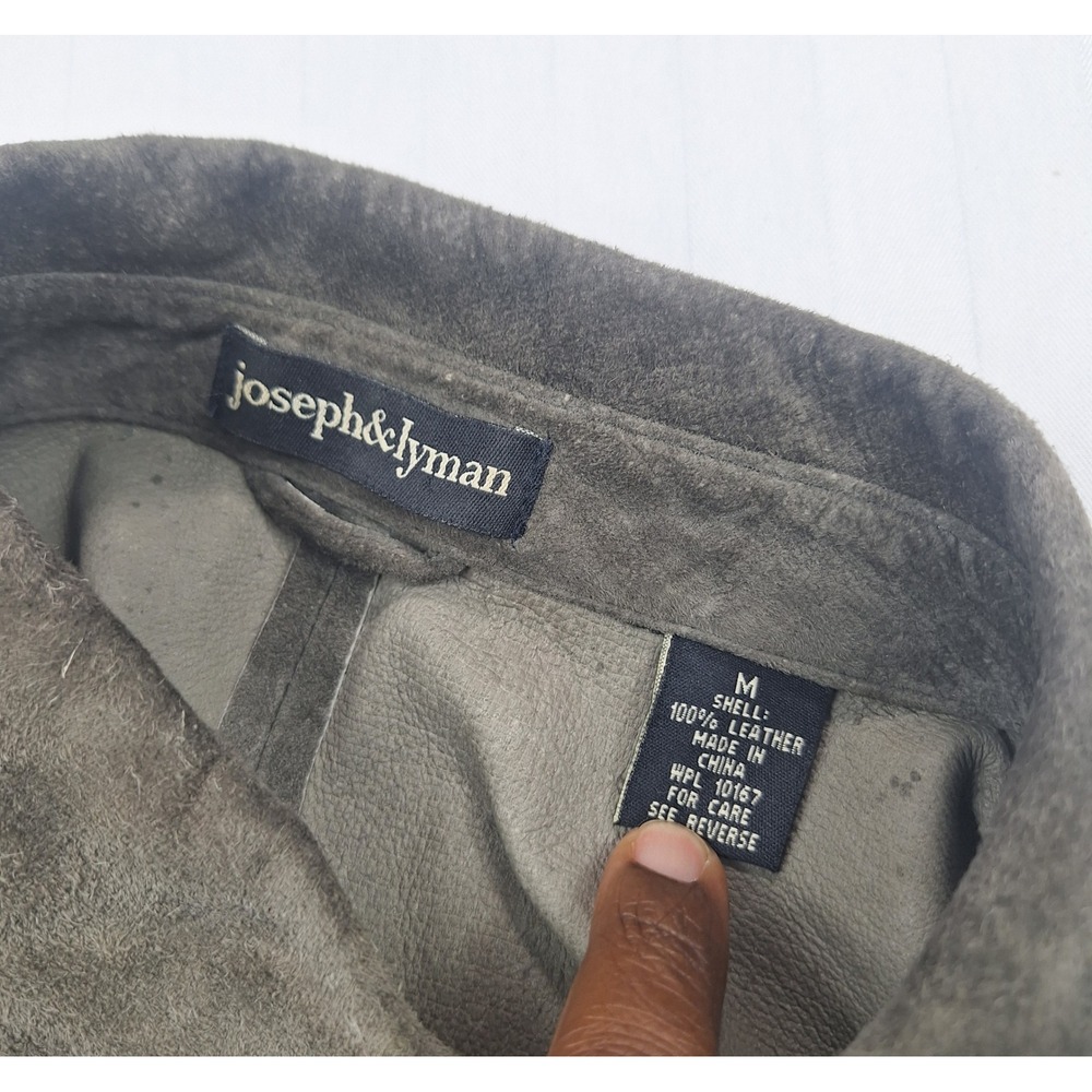 Joseph & Lyman Mens Medium Charcoal Grey 100% Suede Leather Button Shirt Jacket - Picture 5 of 5
